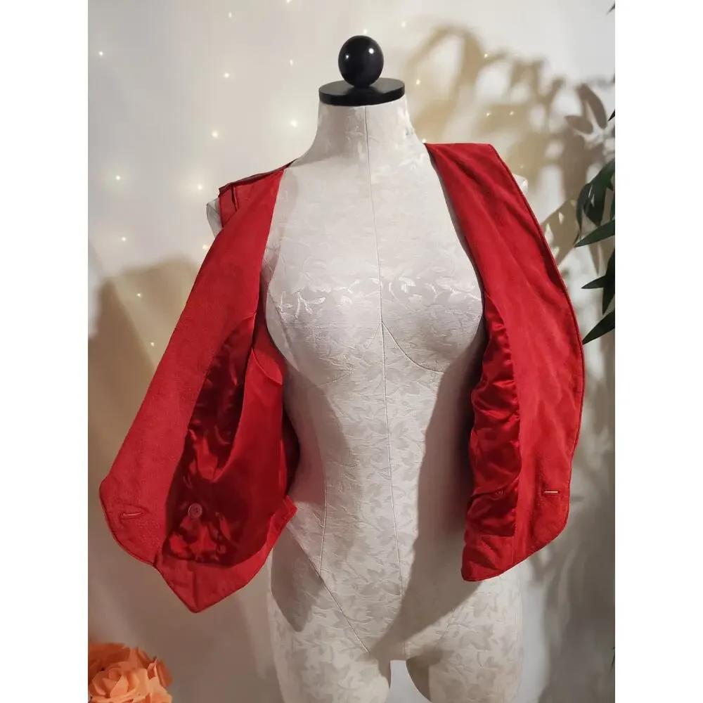 Vtg Lord & Taylor Silky Split Pig Leather Double Breasted Waistcoat Vest 10 Red